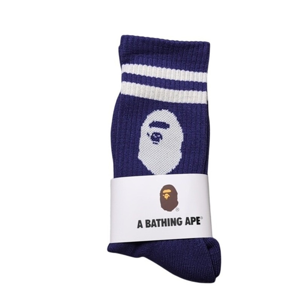 Bape Crew Socks Ape Head Logo Striped Mens Womens Unisex Size 9-11 Purple White
